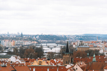Obraz premium View over the colourfol and majestetic City of Prague on a moody day