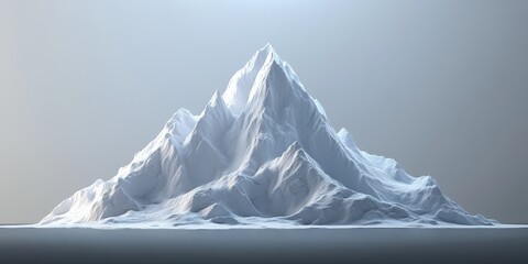 Towering mountain peak covered in snow rises dramatically against a soft, cloudy sky, illuminated by gentle light, creating a serene atmosphere. Generative AI