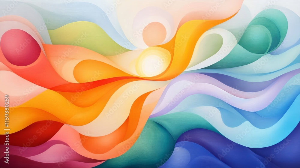 Poster abstract colorful waves representing harmony and connection through artful swirls of bright hues and