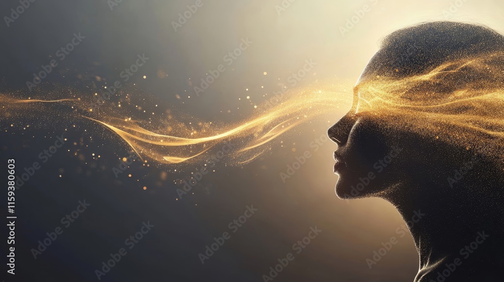 Poster ethereal concept of imagination and creativity displayed through light and particles flowing from th