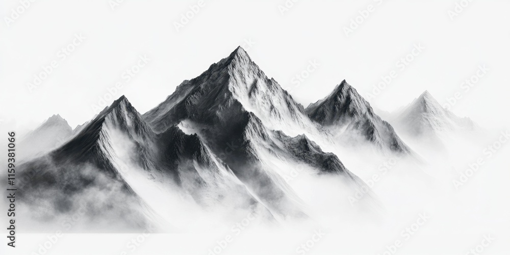 Poster snow-capped mountain peaks tower majestically above a layer of mist, creating a stunning contrast be