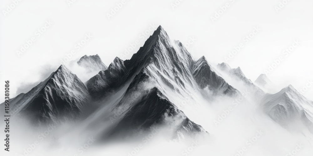 Poster towering peaks covered in snow emerge from misty clouds, creating a breathtaking view that captures 
