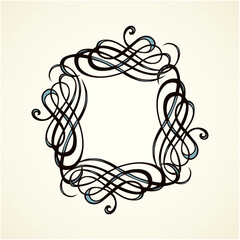 Old cute romantic book ribbon bow swirly tag swoosh element isolated on white paper card backdrop. Freehand black ink pen outline drawn curly corner sketchy in artistic rustic curlicue scrawl style