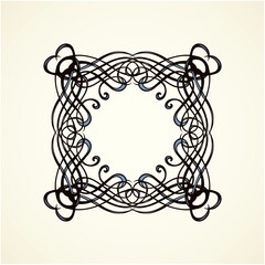 Old cute romantic book ribbon bow swirly tag swoosh element isolated on white paper card backdrop. Freehand black ink pen outline drawn curly corner sketchy in artistic rustic curlicue scrawl style