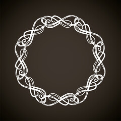 Old cute romantic book ribbon bow swirly tag swoosh element isolated on white paper card backdrop. Freehand black ink pen outline drawn curly corner sketchy in artistic rustic curlicue scrawl style