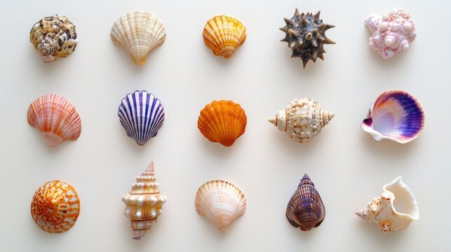 Vibrant Collection of Various Seashells on Display