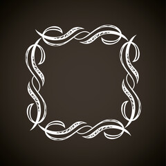 Old cute romantic book ribbon bow swirly tag swoosh element isolated on white paper card backdrop. Freehand black ink pen outline drawn curly corner sketchy in artistic rustic curlicue scrawl style