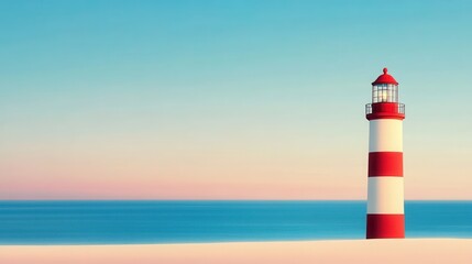Fototapeta premium Lighthouse the sea sunset with clear sky