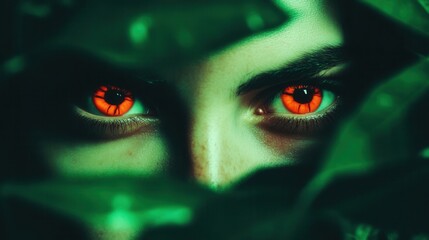 Mysterious gaze green leaves