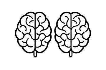 Two Human Brain Outline Icons Silhouette on White Background