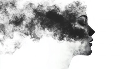 Woman silhouette art merging with smoke concept