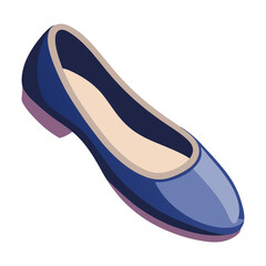 navy ballet flat shoe with pink sole vector, vector illustration of a navy ballet flat shoe featuring a rounded toe, beige insole, and pink sole, designed in a sleek flat style.
