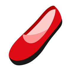 red flat shoe with black sole vector, vector illustration of a red flat shoe featuring a black sole and pink inner lining, designed in a sleek and modern flat style.
