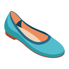 teal ballet flat shoe with orange sole vector, vector illustration of a teal ballet flat shoe featuring a rounded toe, orange sole, beige insole, and blue trim, designed in a flat style.
