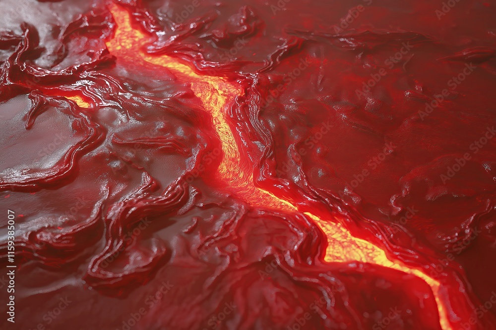 Poster a river of molten lava-inspired textures with fiery reds and oranges