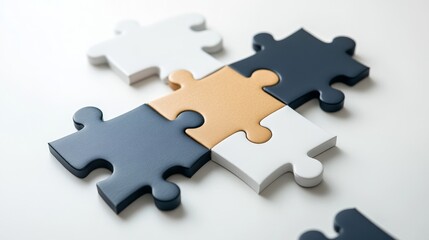 Puzzle Pieces Interconnected on Light Background, Symbolizing Teamwork, Collaboration, and Problem Solving in Business and Education Settings
