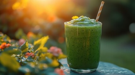 Refreshing Green Smoothie in Morning Sunlight