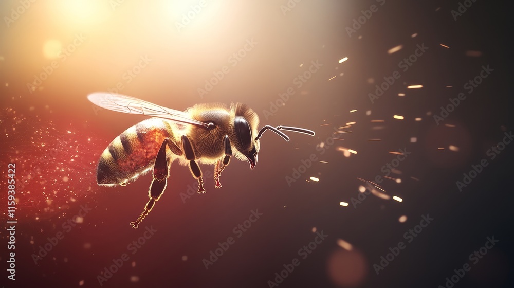 Aufkleber stunning close-up of a honey bee in flight with bokeh background highlighting body features and spar