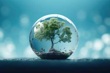 Planet Earth as a globe with a tree on it, symbolizing the importance of nature and ecological balance.