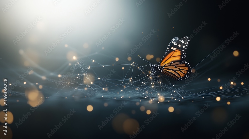 Aufkleber beautiful monarch butterfly artistic representation with digital elements and soft bokeh lights capt