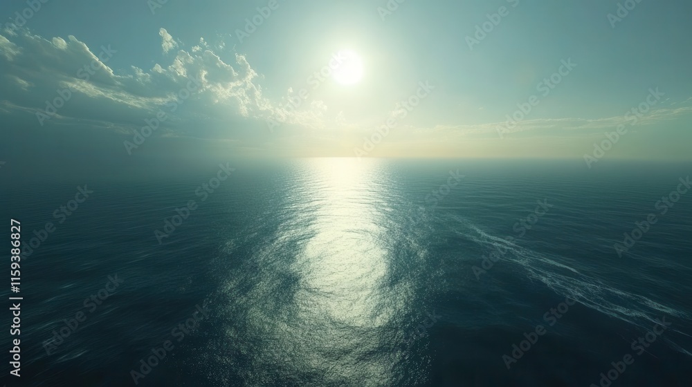 Poster soft rays of sunlight illuminate the tranquil ocean, creating a shimmering effect on the water's sur