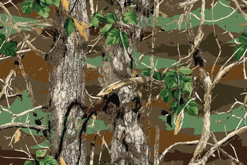 Real tree forest camouflage seamless pattern design pattern for hunting and military uniform. Hunting camouflage