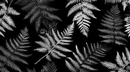 Seamless pattern of fern leaves on a black background. stock illustration. Bracken. Illustration