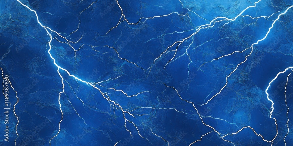 Poster abstract design featuring vivid blue tones and electric lightning patterns creates a sense of energy