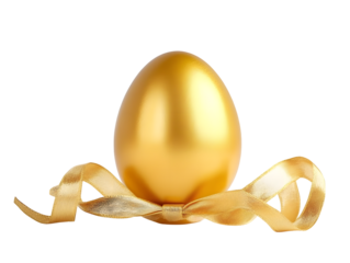 Golden egg with a ribbon isolated on transparent or white background, png