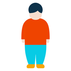 flat design of person in casual attire, vector illustration of a person wearing a red shirt, blue pants, and yellow shoes in a flat design style, ideal for simple graphics.
