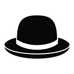 black bowler hat with white band, vector illustration of a black bowler hat featuring a simple white band, ideal for classic, formal, and vintage-inspired fashion themes.
