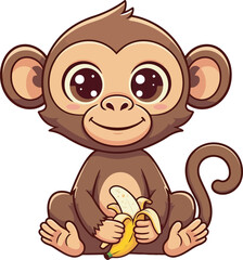 a monkey holding a banana with a picture of a monkey on it