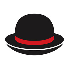 black bowler hat with red band, vector illustration of a black bowler hat featuring a red band, ideal for classic fashion, formal wear, and vintage accessory themes.
