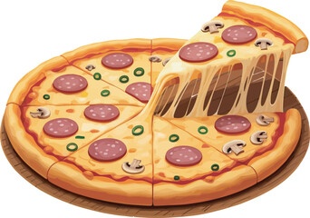 a pizza with a slice missing from the top.