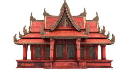 Traditional red Asian architectural structure. transparent background