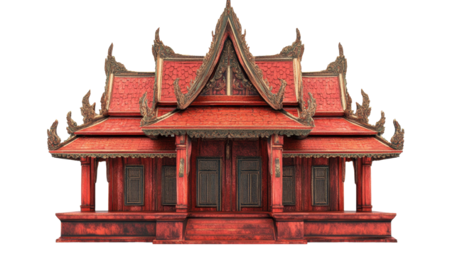Traditional red Asian architectural structure. transparent background