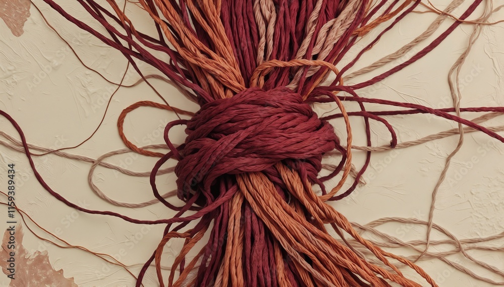 Aufkleber knotted threads in a chaotic pattern with soft and warm tones illustrating tension and intimacy in h