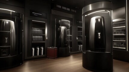 Futuristic Coffee Machine Showroom: Sleek Design and Premium Coffee Experience