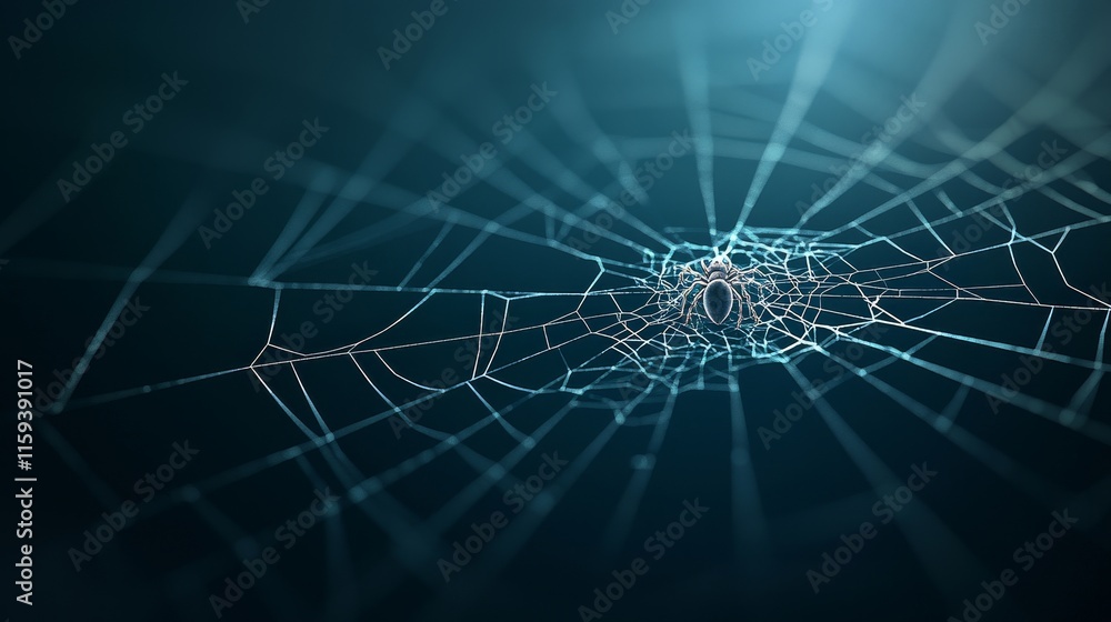 Poster intricate close-up of a sparkling spider web glinting in soft light, perfect for nature and creative