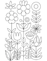 Black and white flower pattern for adult coloring book. Doodle floral drawing. Art therapy coloring page. For adults and kids
