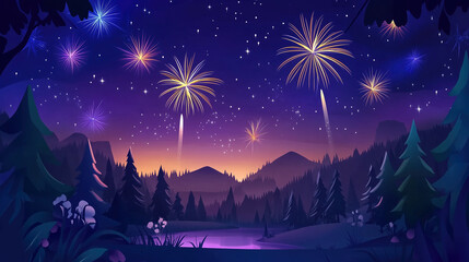 Fototapeta premium Dreamy landscapes under the fireworks