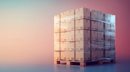 Cardboard Boxes Wrapped Securely On Wooden Pallet