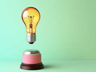 Levitating light bulb with mint green background symbolizing innovation and creativity.