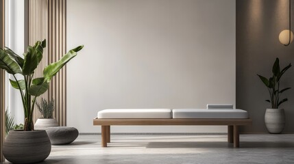 Modern minimalist home spa with minimal décor. Featuring a clean, open design with sleek lines