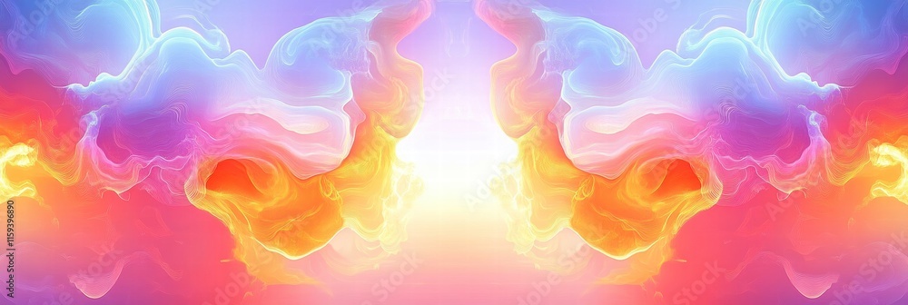 Poster vibrant abstract fractal patterns with copy space for text in colorful hues of pink, blue, and yello