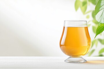 Elegant kombucha tea in golden glass minimalist setting refreshing drink