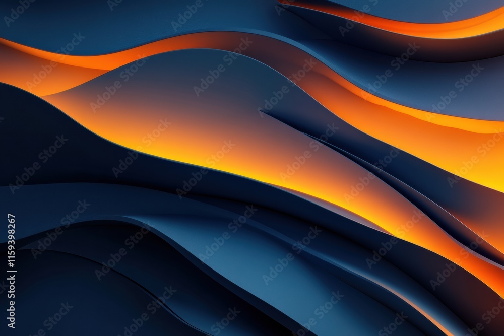 Poster Glossy abstract waves in vibrant orange and deep blue create a dynamic visual experience with flowing patterns and smooth textures. Generative AI