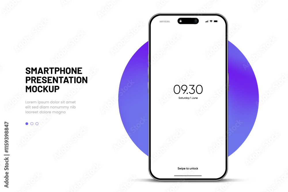 Poster Realistic smartphone mockup. Mobile phone vector with isolated on white background. Device front view. 3D mobile phone with shadow. Realistic, high quality smart phone mockup for ui ux presentation.