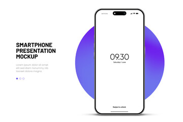 Realistic smartphone mockup. Mobile phone vector with isolated on white background. Device front view. 3D mobile phone with shadow. Realistic, high quality smart phone mockup for ui ux presentation.