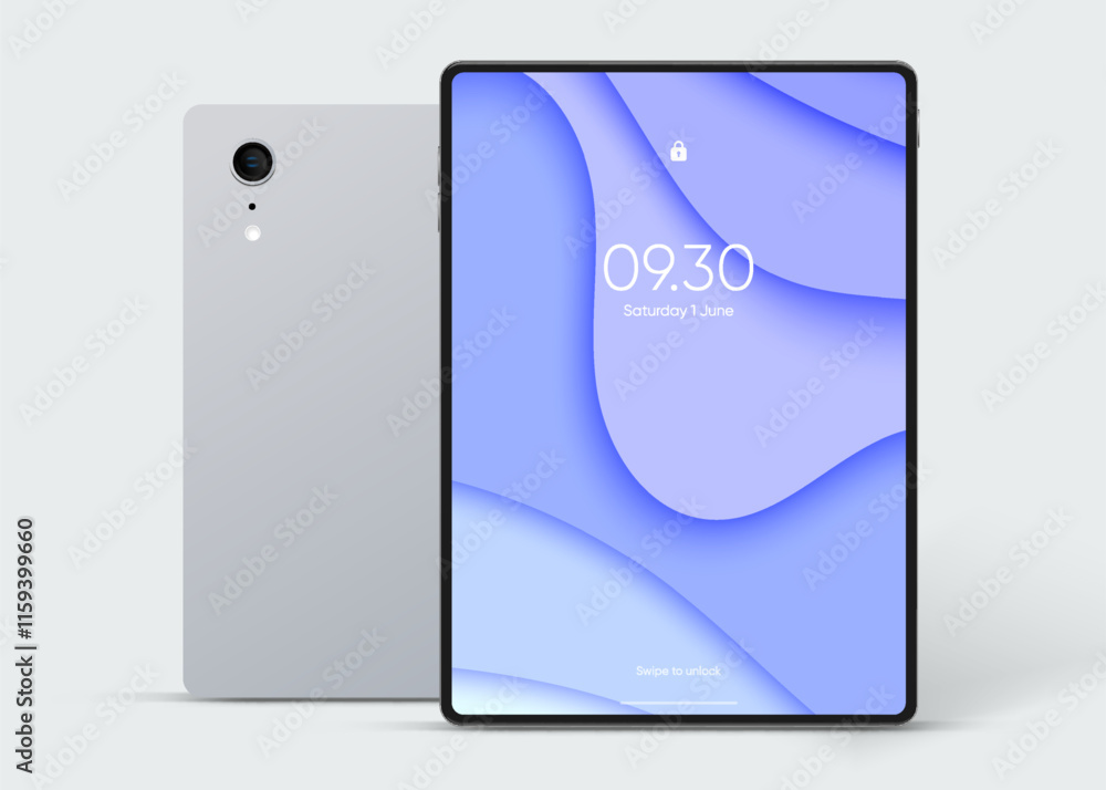 Aufkleber 3D Tablet frame less blank screen. Empty screen device tablet mockup element. Can be used for mobile app, UI UX, business presentations. High quality EPS10 ultra realistic tablet with editable screen